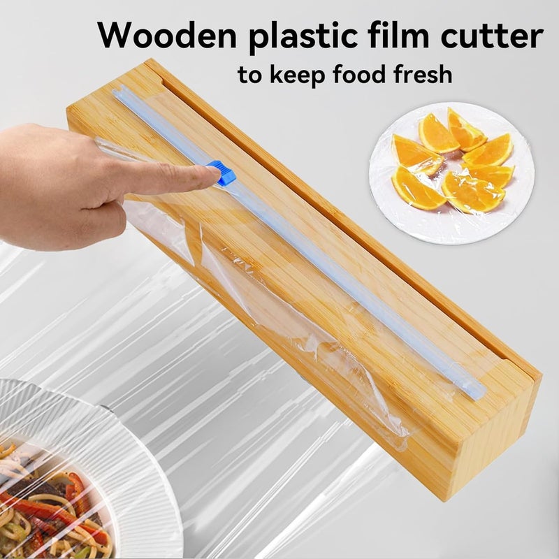 Uncle Jack Plastic Wrap Dispenser With Slide Cutter, Fit 13'' Rolls, Bamboo Aluminum Foil Dispenser with Cutter for Wax Paper, Saran Wrap - Image 3